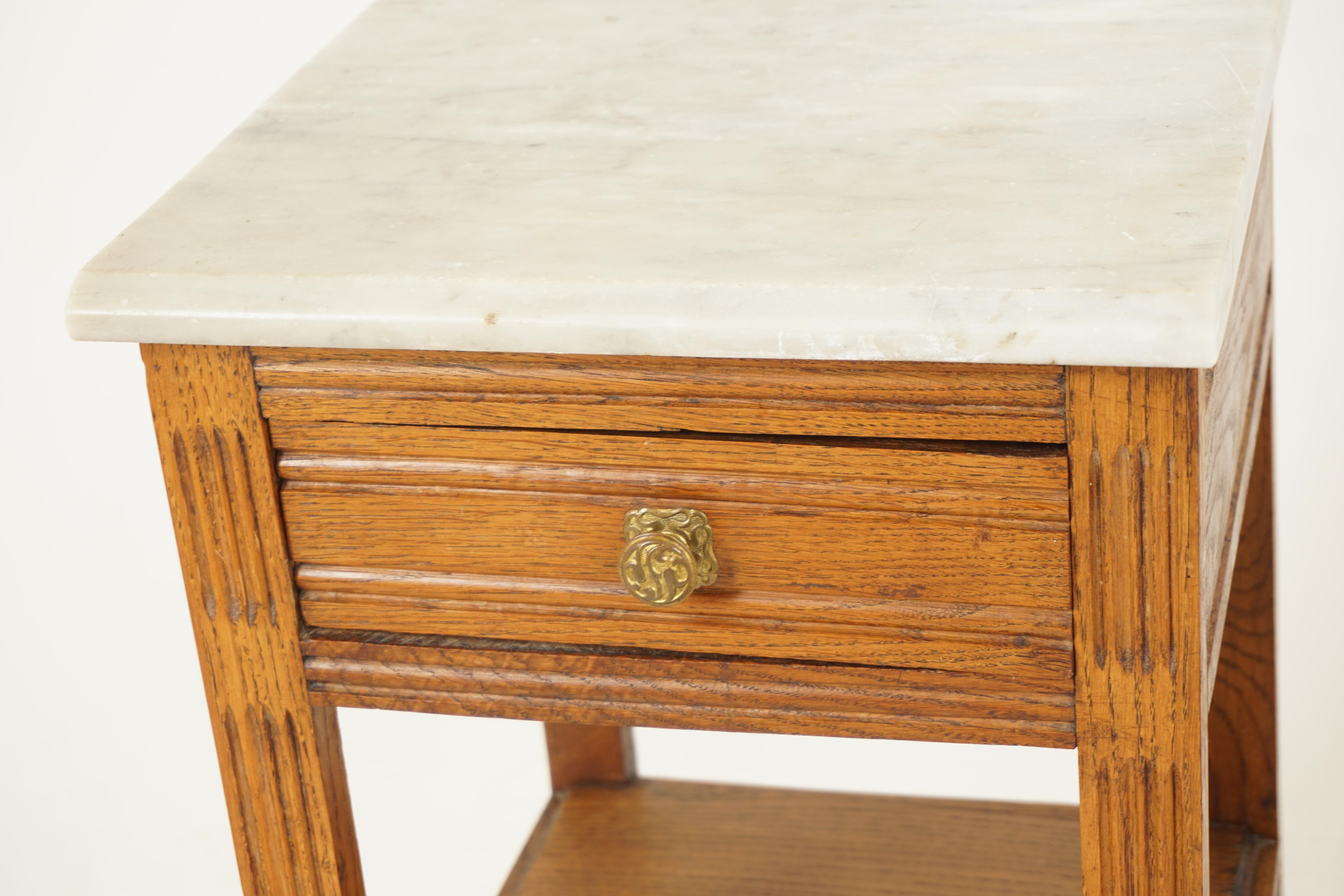 Pair of Ant. French Marble Top Oak Nightstand Bedside, Lamp Tables, France, 1900 4