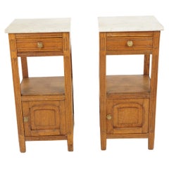 Pair of Ant. French Marble Top Oak Nightstand Bedside, Lamp Tables, France, 1900