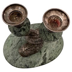 Pair of Anthony Redmile Designer Marble and Silverplate Dolphin Candlesticks