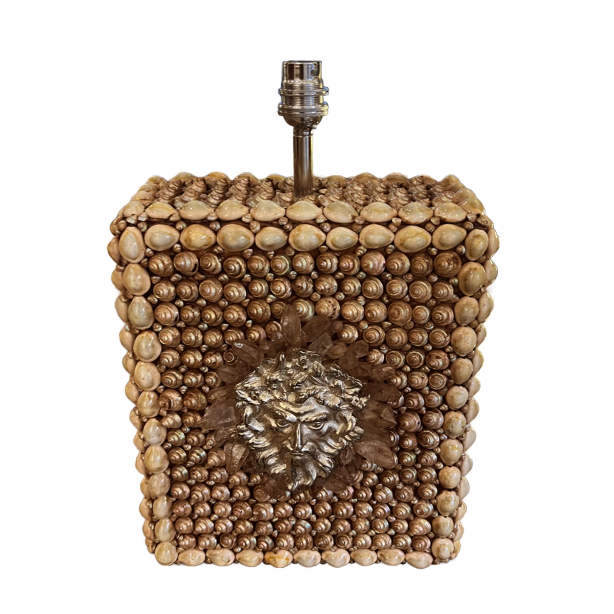 A great pair of decorative, shell encrusted table lamps with a highly distinctive and artistic base design, made by Anthony Redmile in the 1970s.

The bases are rectangular and densely covered in several types of natural sea shells, giving a rich,