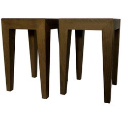 Pair of Anthracite Solid Oak Side Tables / Stools