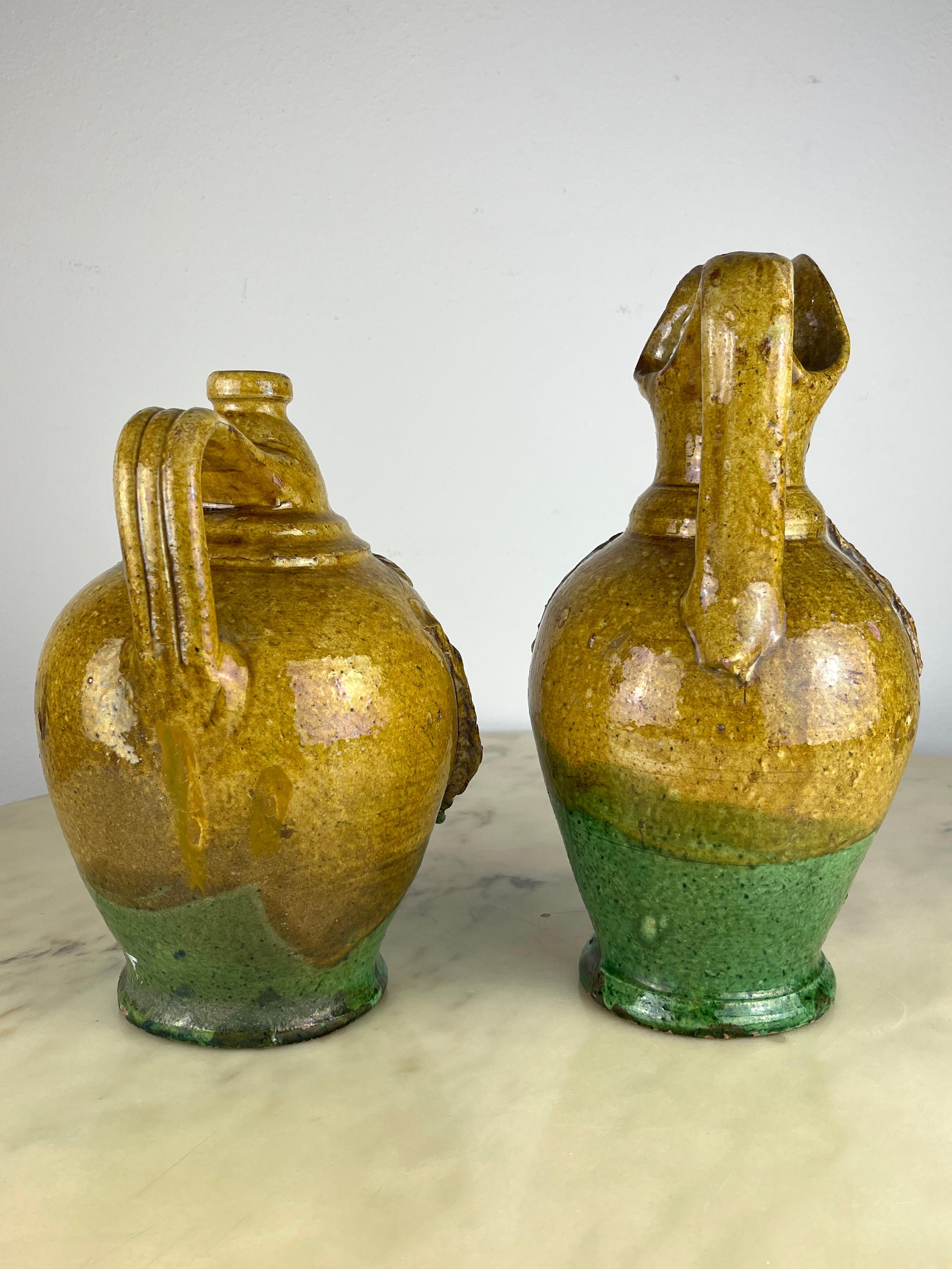 Mid-20th Century Set of 2  Anthropomorphic Jugs in Glazed Terracotta Made In Italy  1930s For Sale