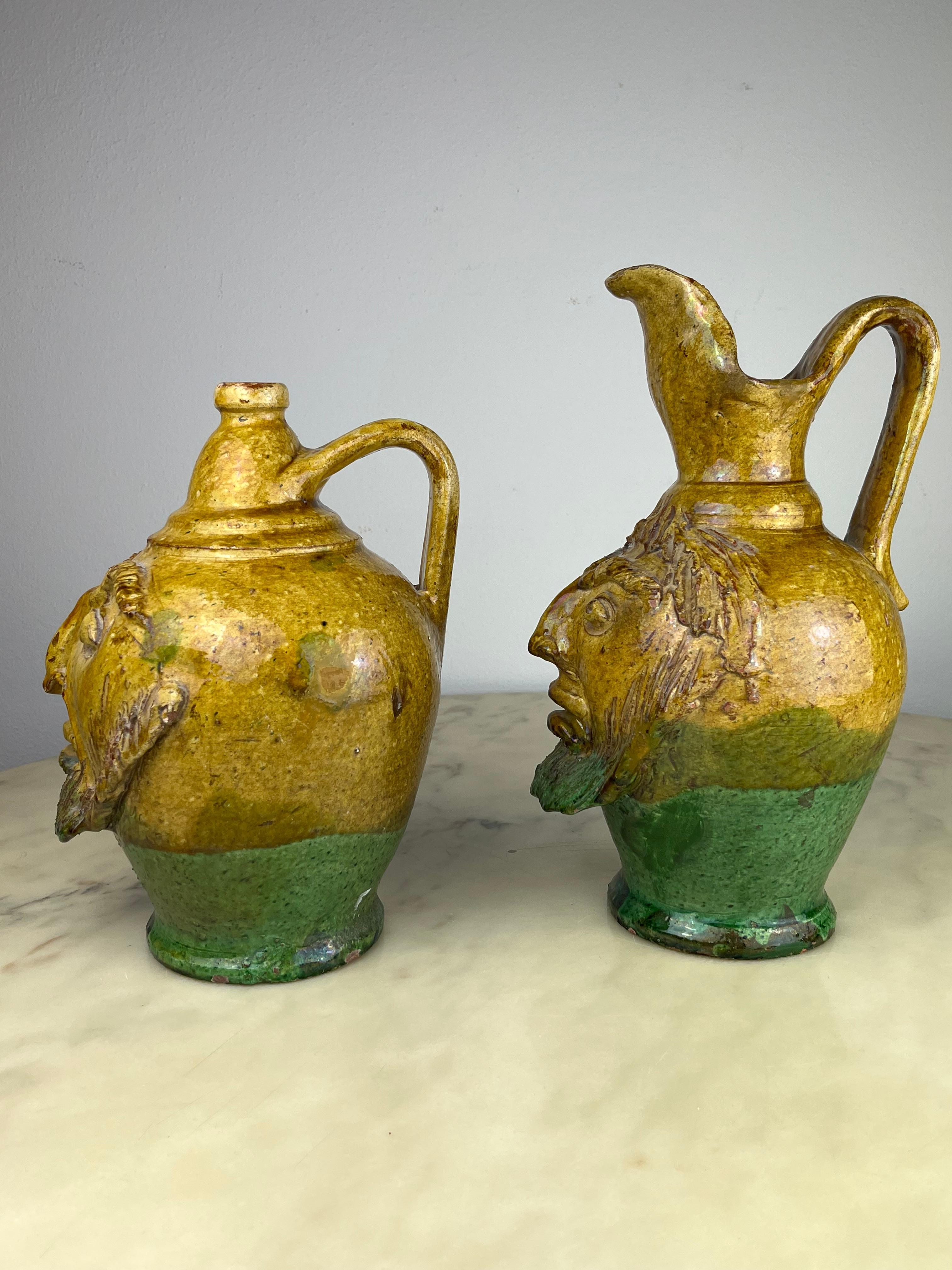 Set of 2  Anthropomorphic Jugs in Glazed Terracotta Made In Italy  1930s For Sale 1