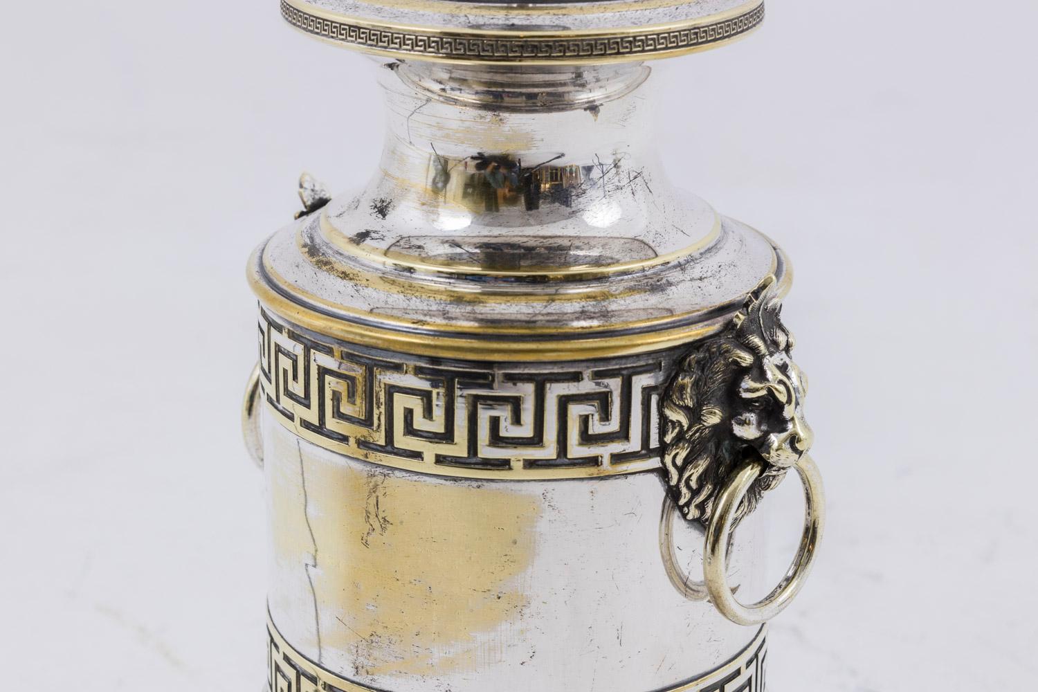 Pair of Antic Style Lamps in Silvered Metal, circa 1900 6