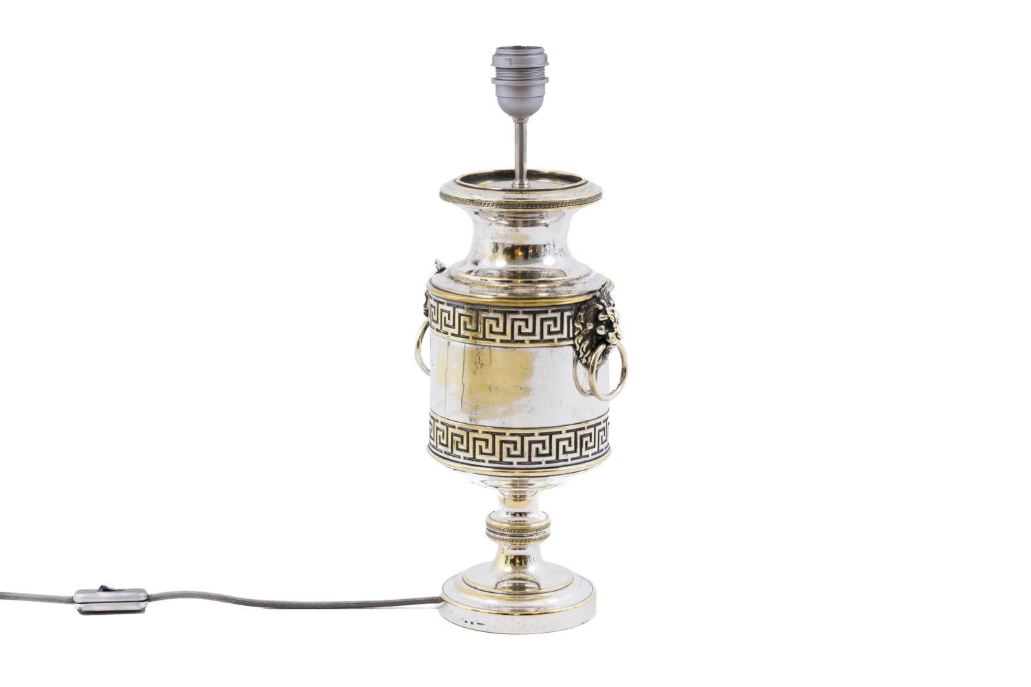 Early 20th Century Pair of Antic Style Lamps in Silvered Metal, circa 1900