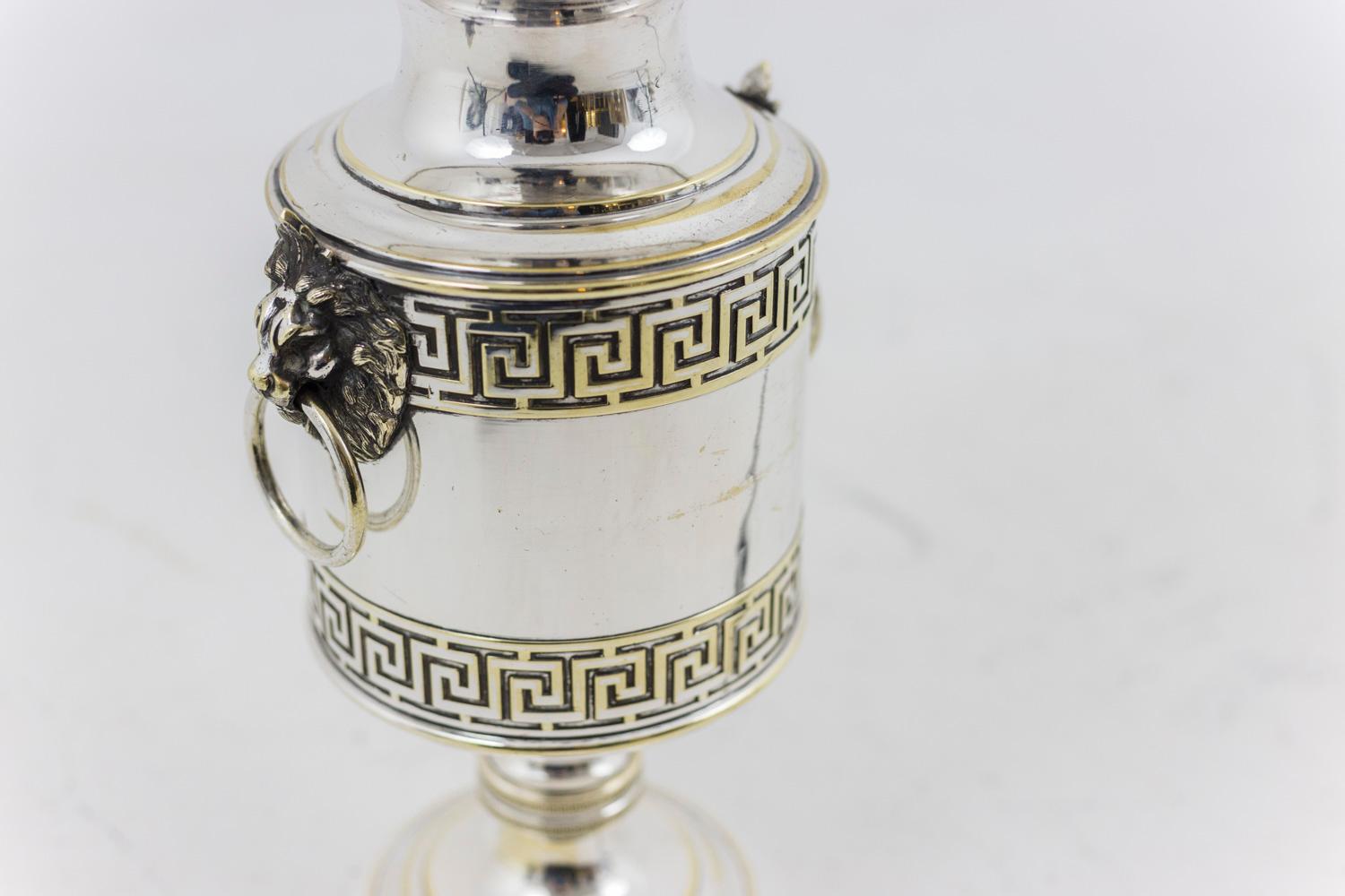 Pair of Antic Style Lamps in Silvered Metal, circa 1900 2