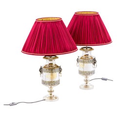 Pair of Antic Style Lamps in Silvered Metal, circa 1900