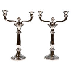 Pair Of Antiqua Vienna 2-Flame Biedermeier Silver Candle Holders, dated 1832