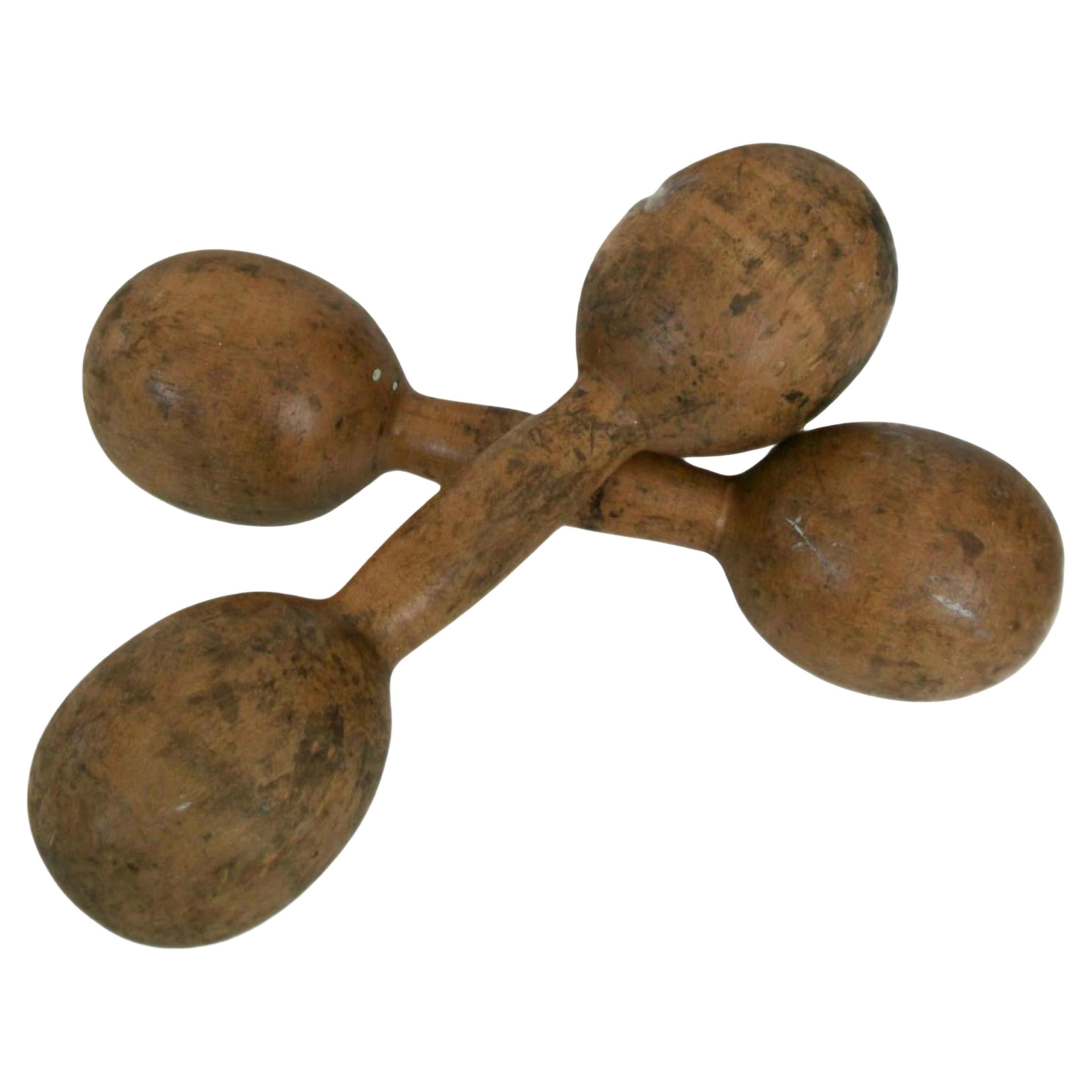 Pair of Antique 1 lb. Wood Dumbbells or Hand Weights - Unsigned - Circa 1900