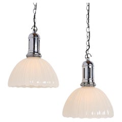 Pair Of Antique 12 Inch Diameter Jefferson Moonstone Glass Pendant Lights