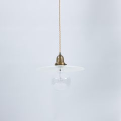 Pair of Antique 12" Milk Glass Hanging Disc Pendants , c. 1914