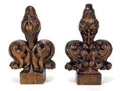 Pair of Antique 17th-Century Oak Church Pew Finals—Exquisite Hand-Carved Flowers