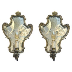 Pair of Antique 1800s Mirrored Wall Lights