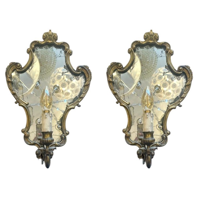 Pair of Antique 1800s Mirrored Wall Lights For Sale at 1stDibs