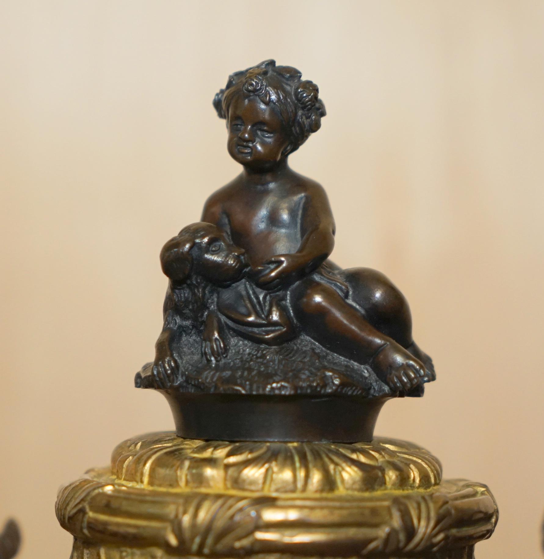 Fin du XIXe siècle Paire d'anciennes cassolettes de tourisme de 1870 GRAND TOUR BRONZE MARBLE CLODION BACCHANALIA en vente