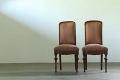 Pair of Antique 1870s Danish Late Victorian Mahogany Parlor Striped Chairs