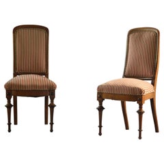Pair of Antique 1870s Danish Late Victorian Mahogany Parlor Striped Chairs
