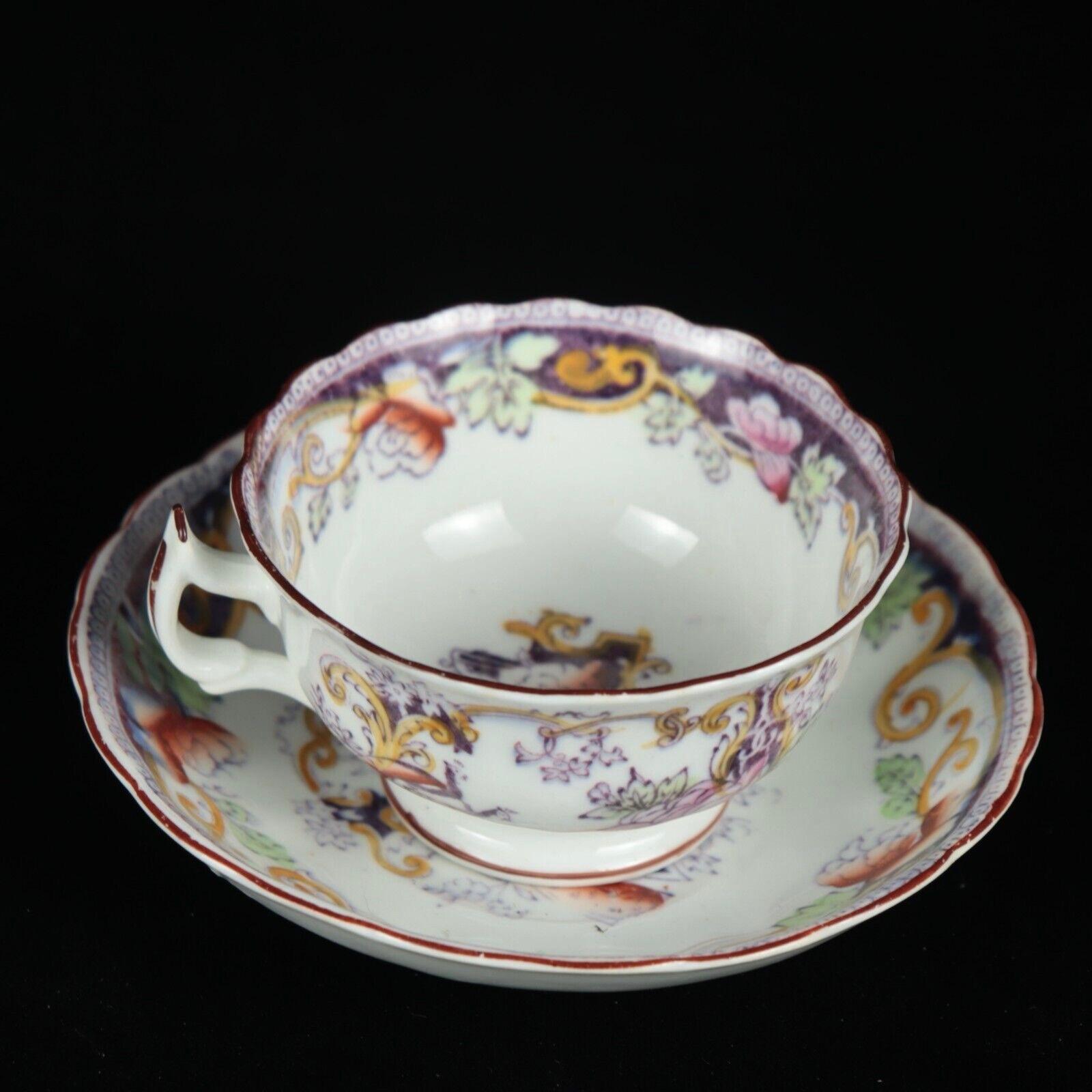 Late 19th Century Pair of Antique 1890 English Bone China Tea Cup and Saucer Sets For Sale