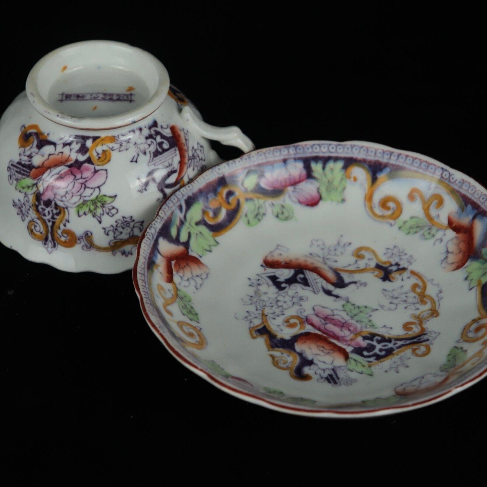 Porcelain Pair of Antique 1890 English Bone China Tea Cup and Saucer Sets For Sale