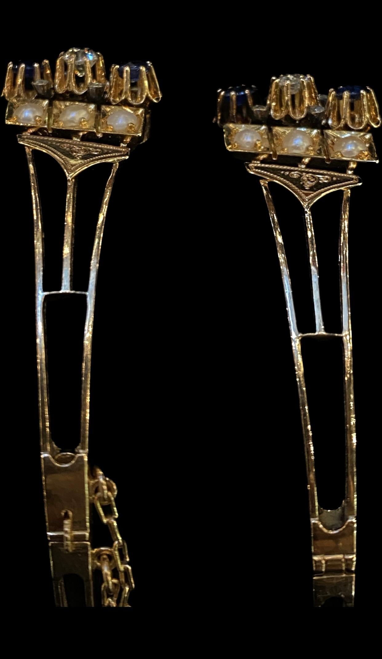 Paar antike viktorianische Trauringe aus 14k Gold mit Saphiren, Diamanten und Perlen aus dem Jahr 1891 (Alteuropäischer Brillantschliff) im Angebot