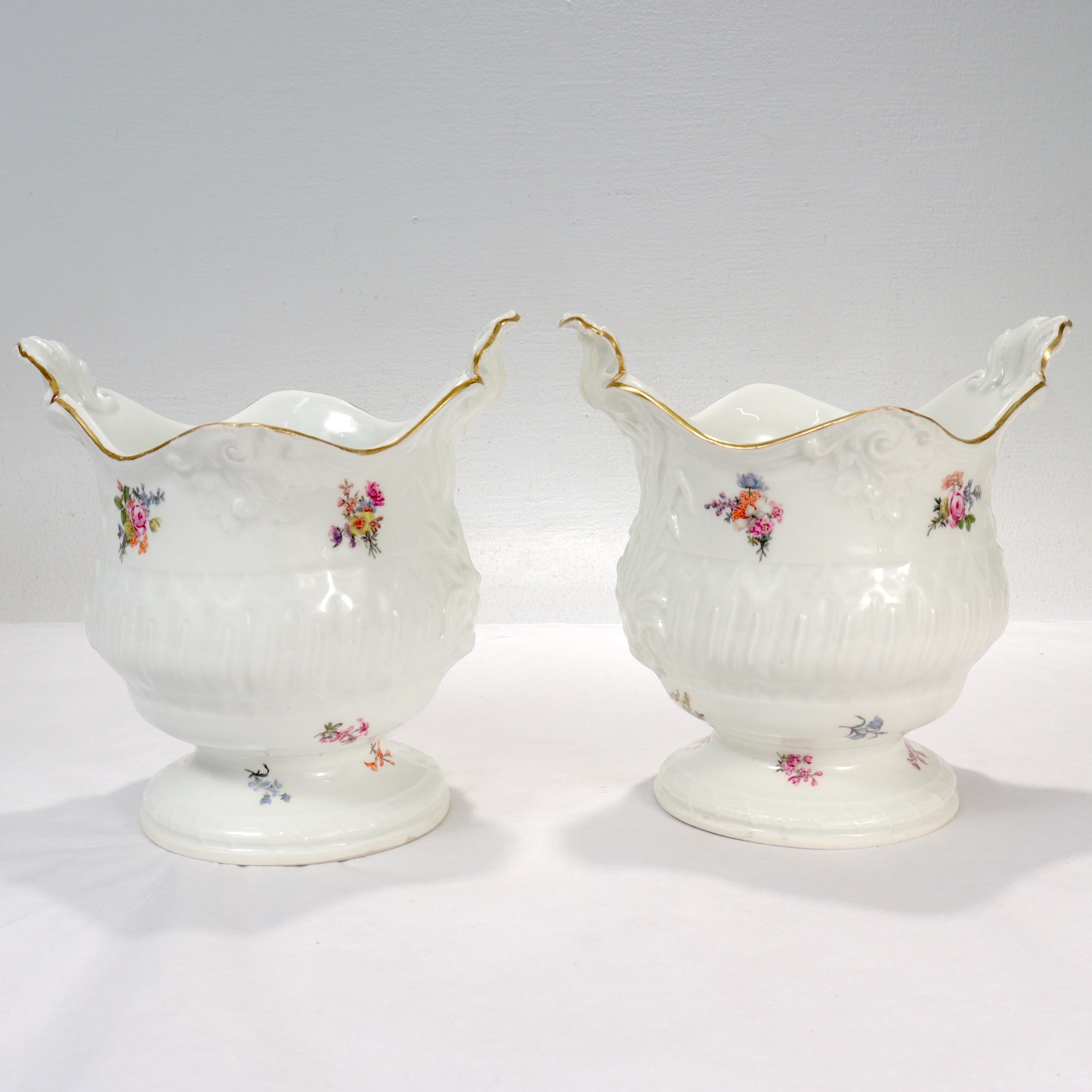 Baroque Pair of Antique 18th / 19th Century Meissen Porcelain Cachepots or Flower Pots For Sale
