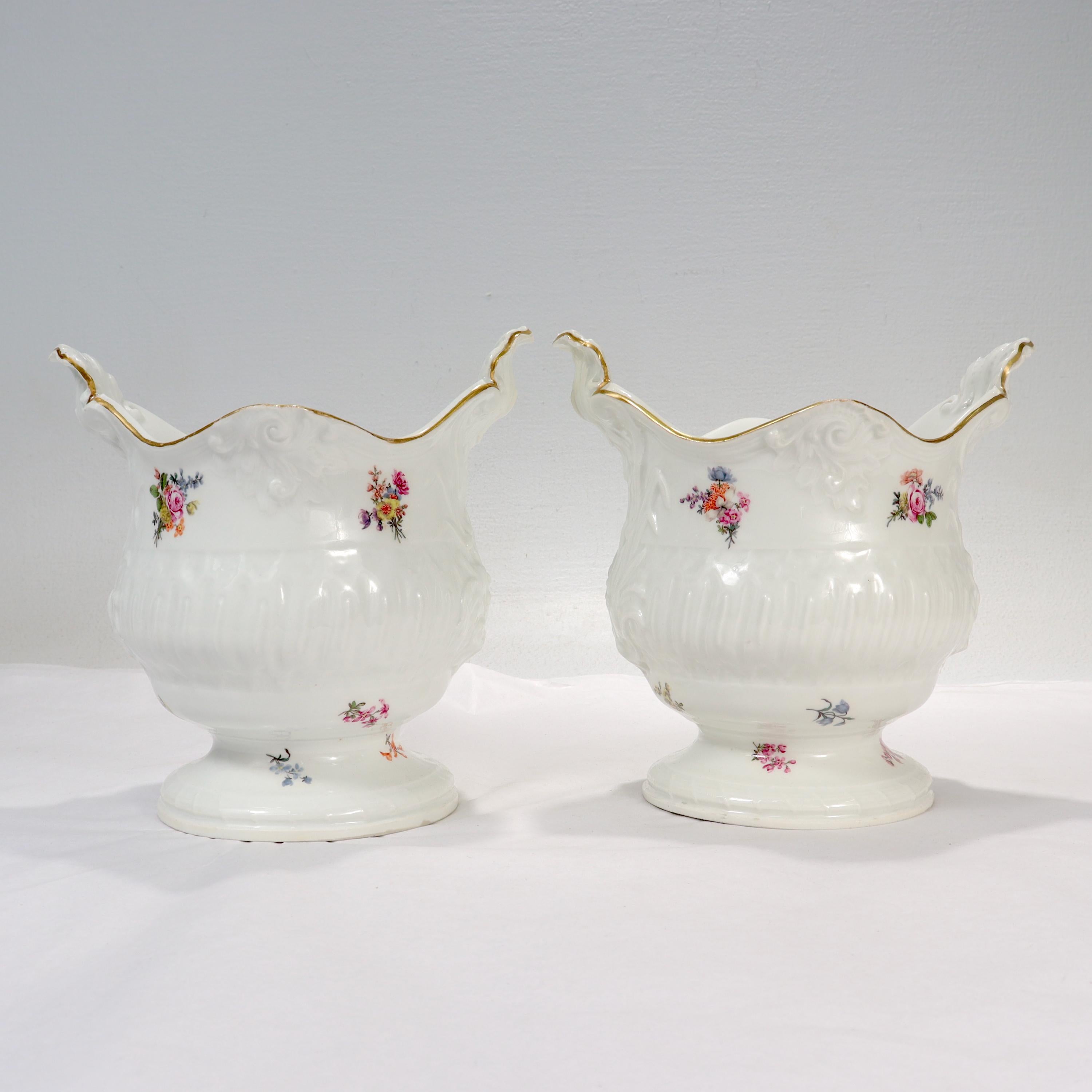 German Pair of Antique 18th / 19th Century Meissen Porcelain Cachepots or Flower Pots For Sale