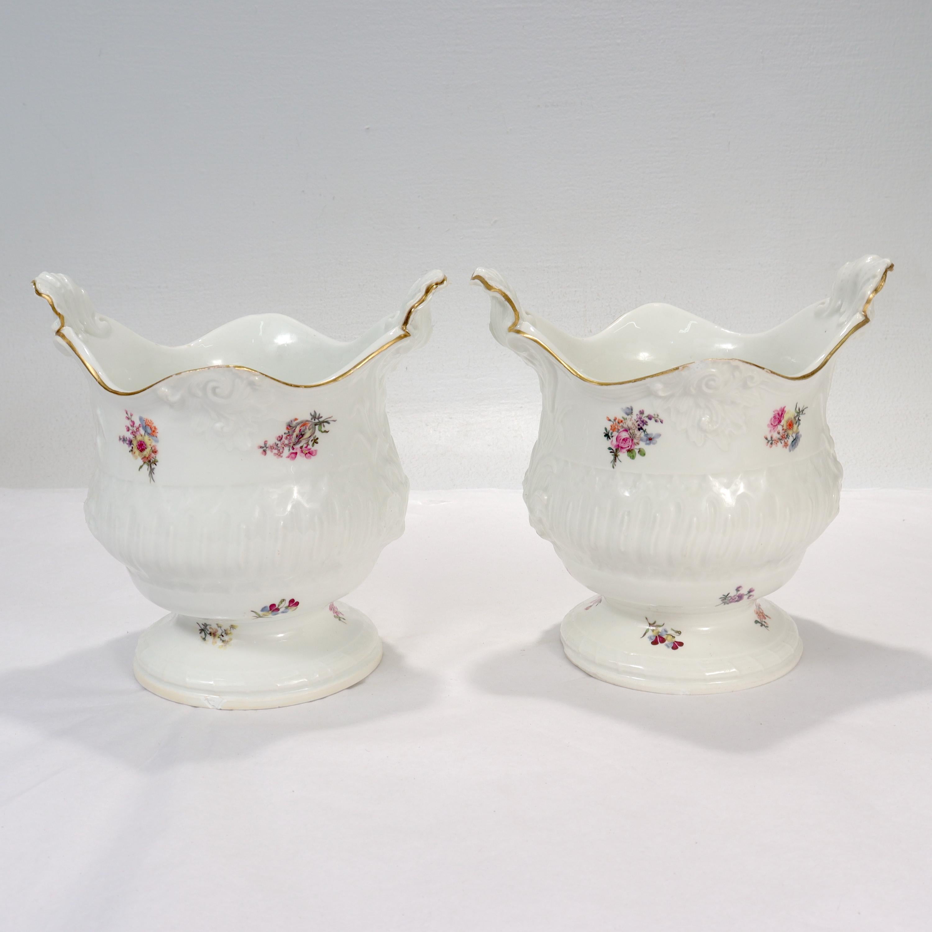 Pair of Antique 18th / 19th Century Meissen Porcelain Cachepots or Flower Pots For Sale 1
