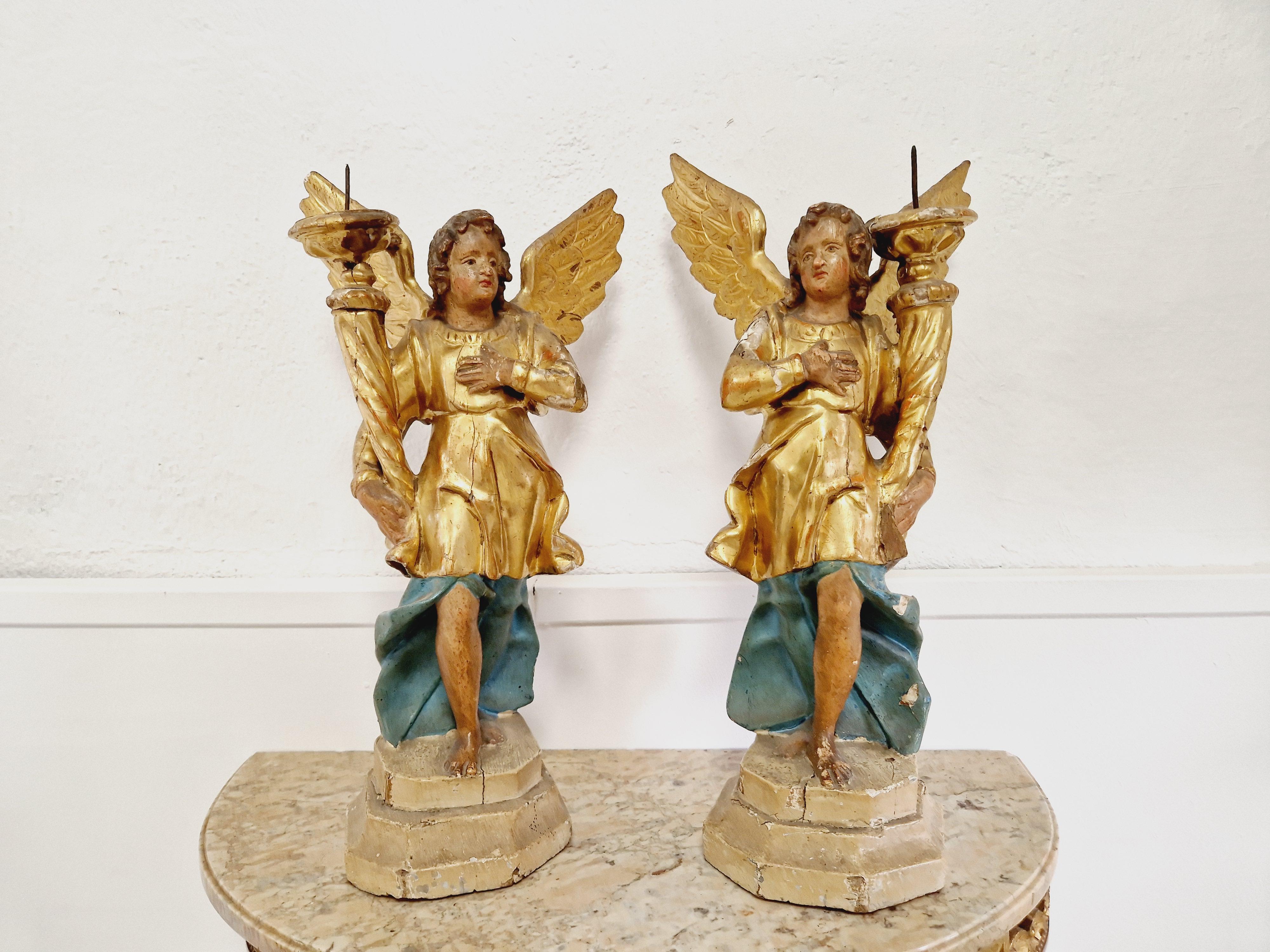 Pareja de antorchas antiguas de ángel del siglo XVIII en venta 3