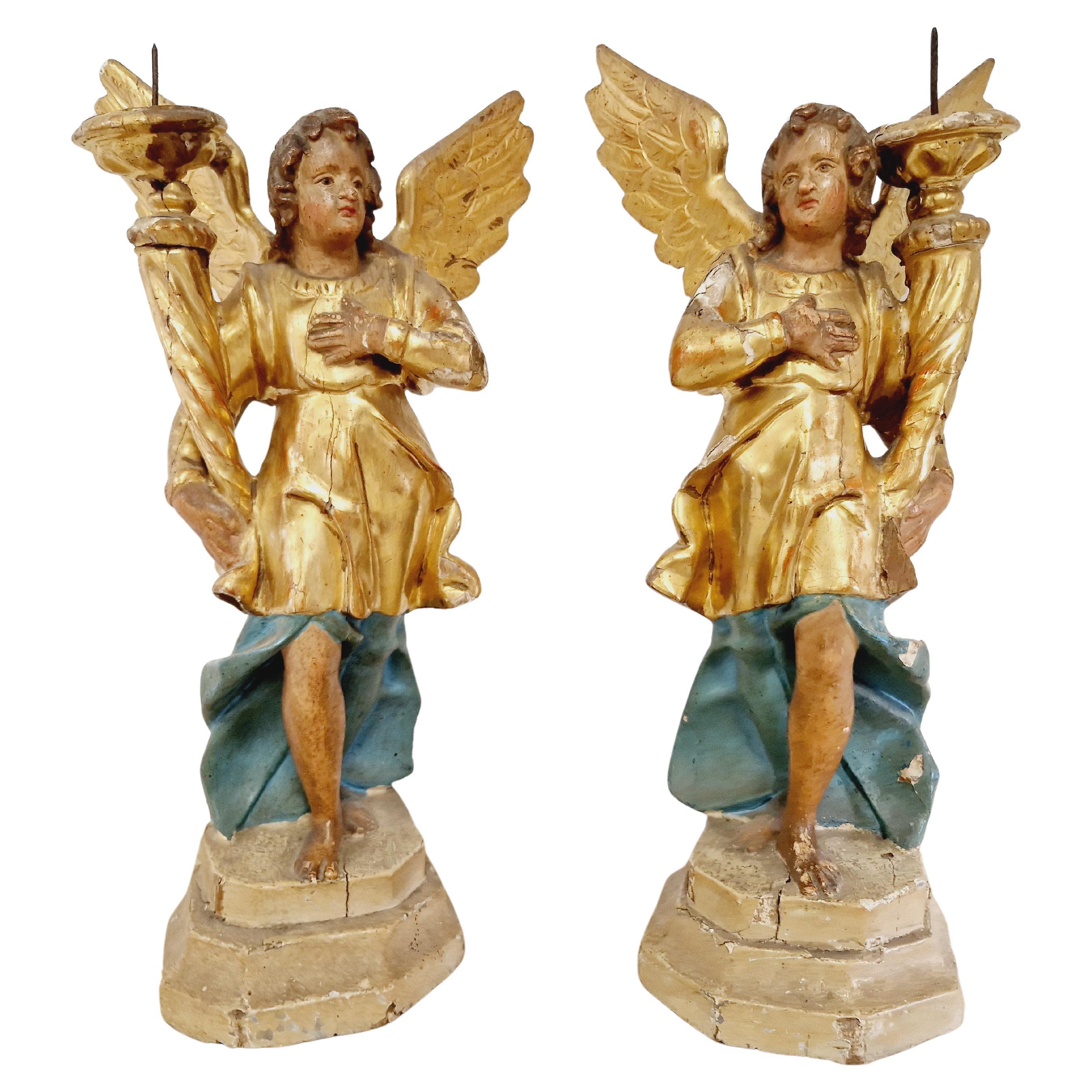 Pair of Antique 18th Century Angel Torch Holders