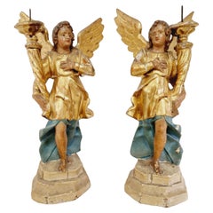 Pair of Antique 18th Century Angel Torch Holders