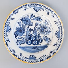 Pair of Antique 18th Century Dutch Delft Faience Floral Plates