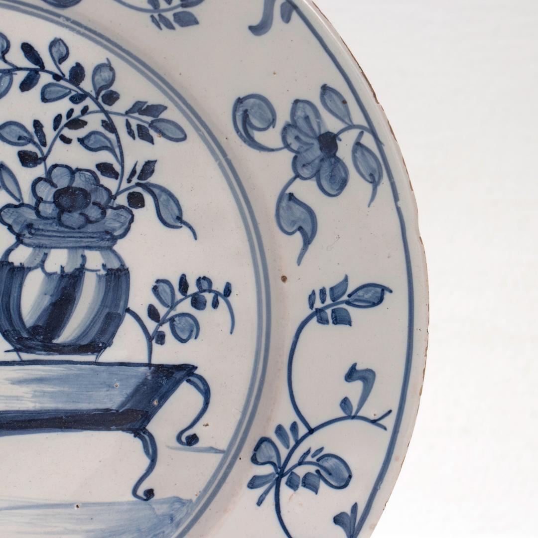 Pair of Antique 18th Century Dutch Delft Plates with Chinoiserie Decoration For Sale 6