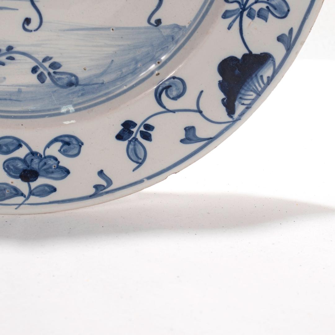Pair of Antique 18th Century Dutch Delft Plates with Chinoiserie Decoration For Sale 7