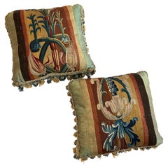 Pair of Antique 18th Century European Tapestry Pillows With Tassels