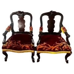 Pair of Antique 18th Century French Walnut Cardinal Armchairs