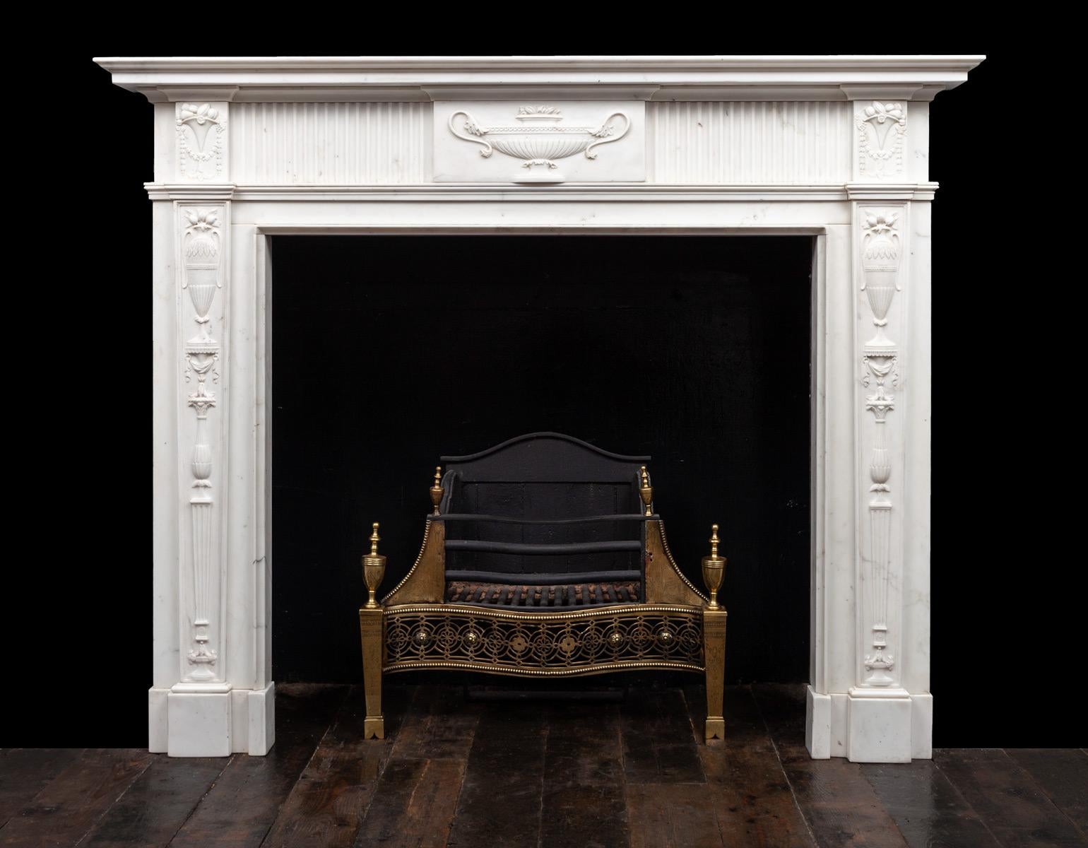 Carved Pair of Antique 18th Century Neo-Classical Marble Fireplaces For Sale
