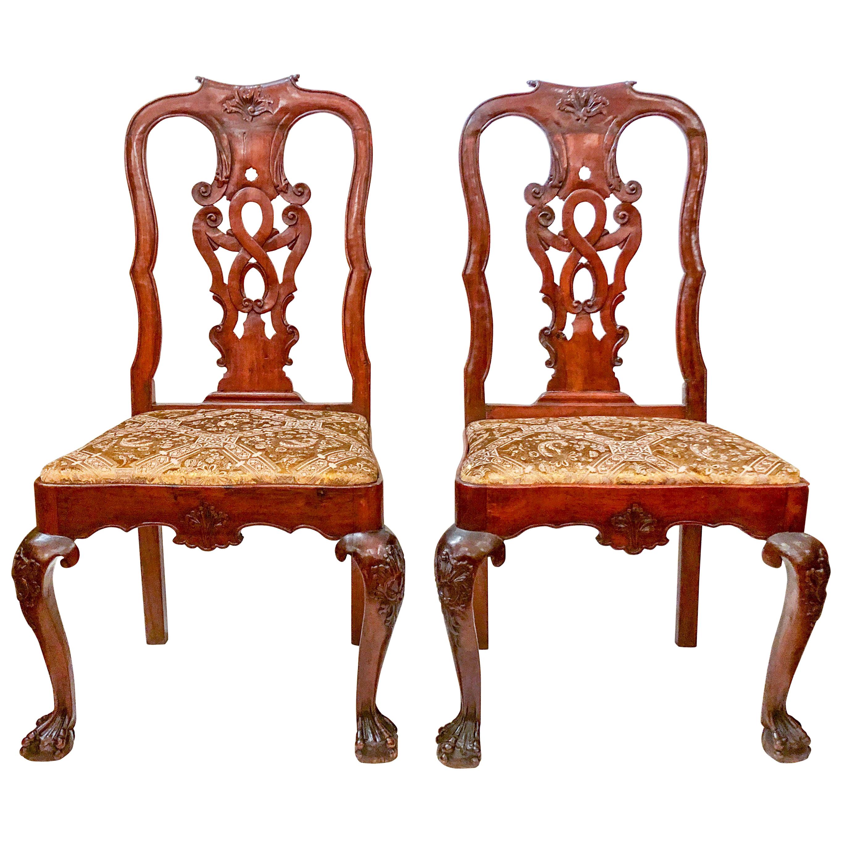 Pair of Antique 18th Century Queen Anne Mahogany Side Chairs