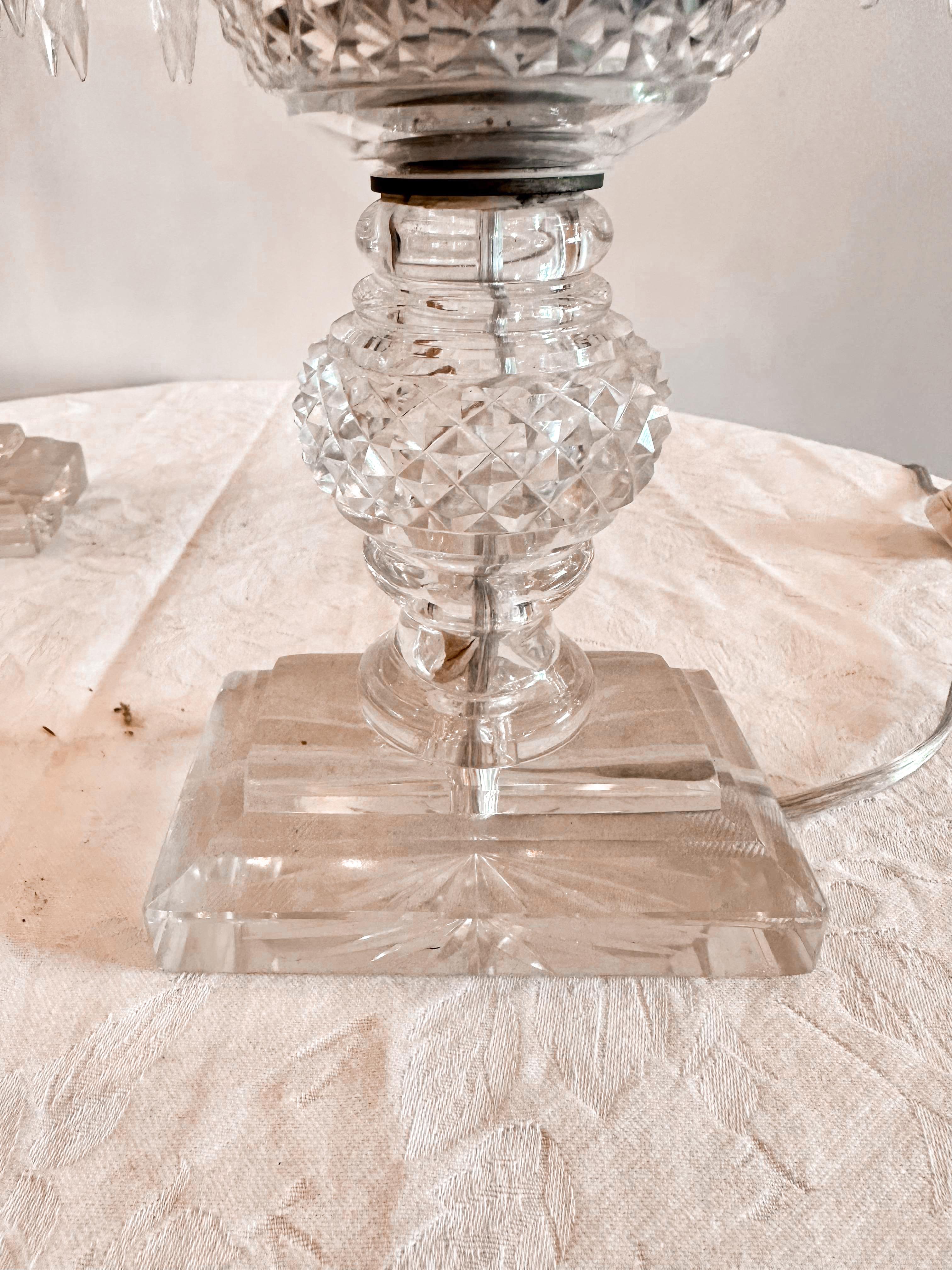 20th Century Pair of Antique 1920's Crystal Lamps For Sale
