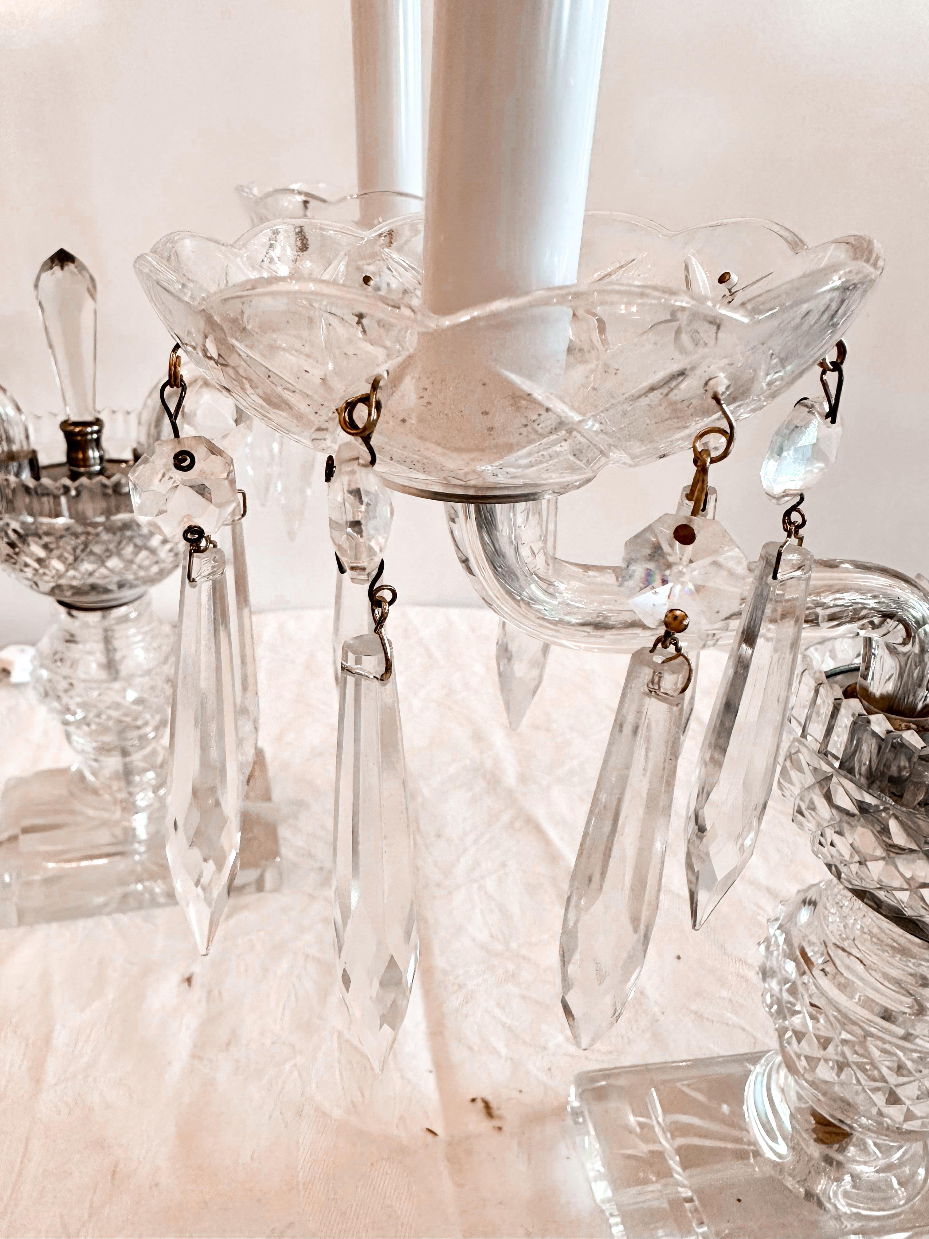Pair of Antique 1920's Crystal Lamps For Sale 1