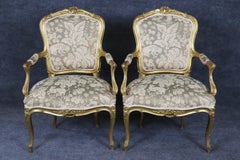 Pair of Antique 1920s Era French Louis XV Style Giltwood Armchairs Animal Print