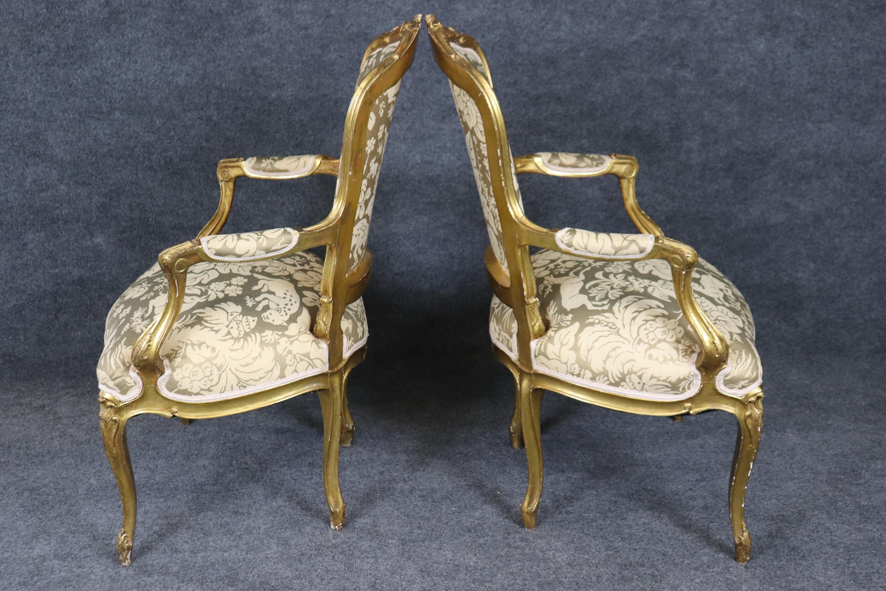 Pair of Antique 1920s Era French Louis XV Style Giltwood Armchairs Animal Print In Good Condition For Sale In Swedesboro, NJ