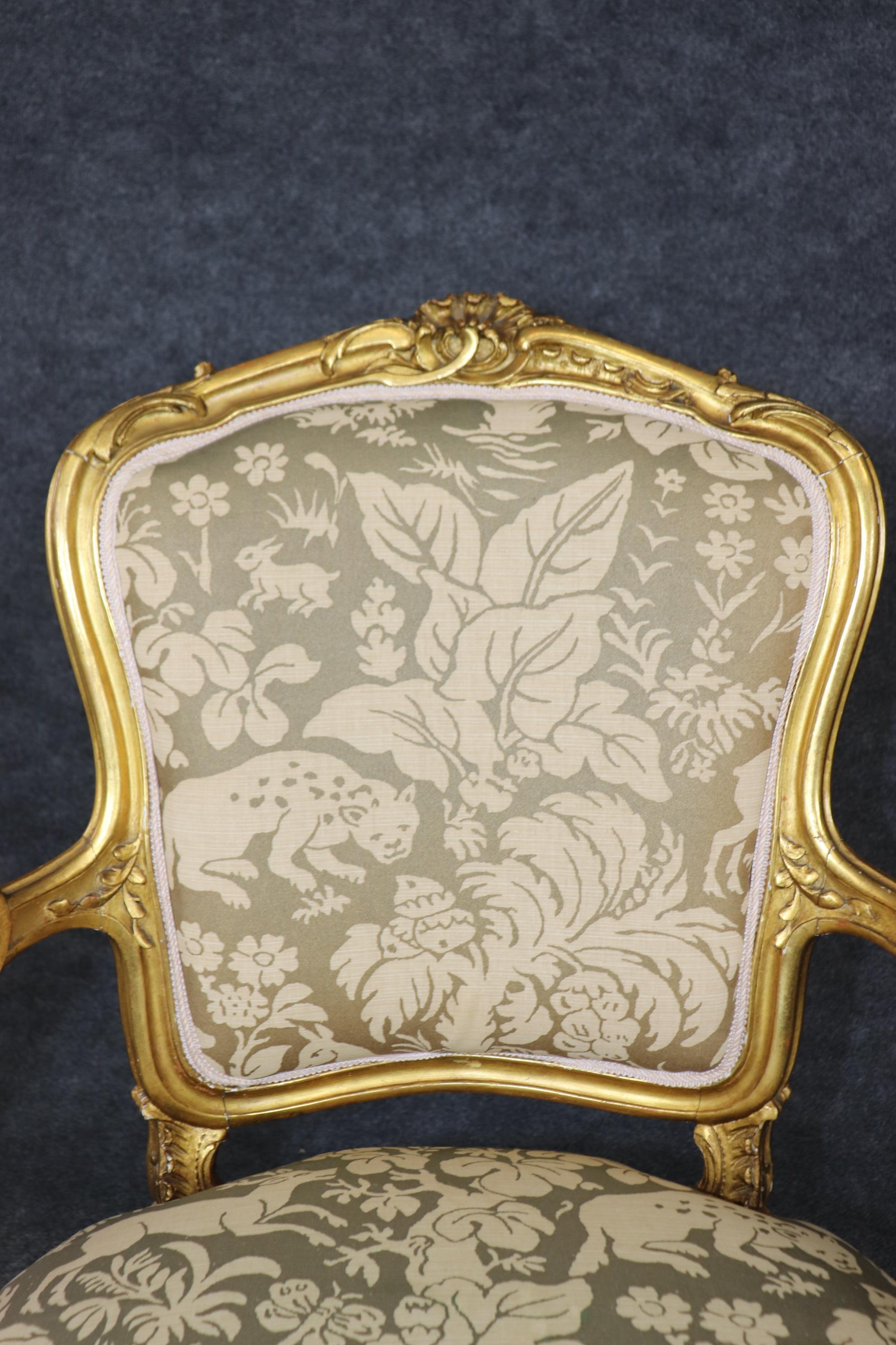 Pair of Antique 1920s Era French Louis XV Style Giltwood Armchairs Animal Print For Sale 4