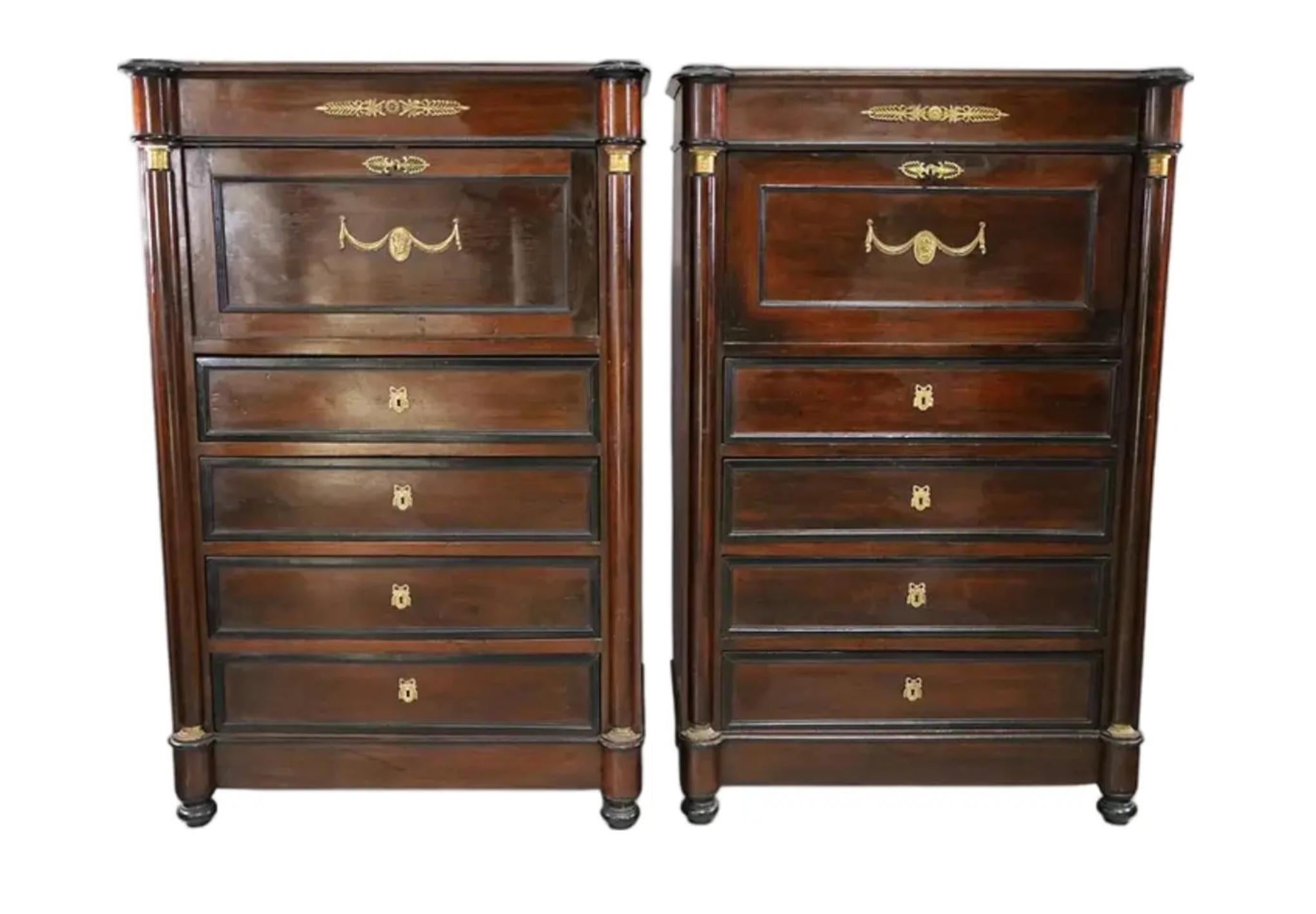 Pair of Antique 19th C Empire Drop Front Desk Secretaries.