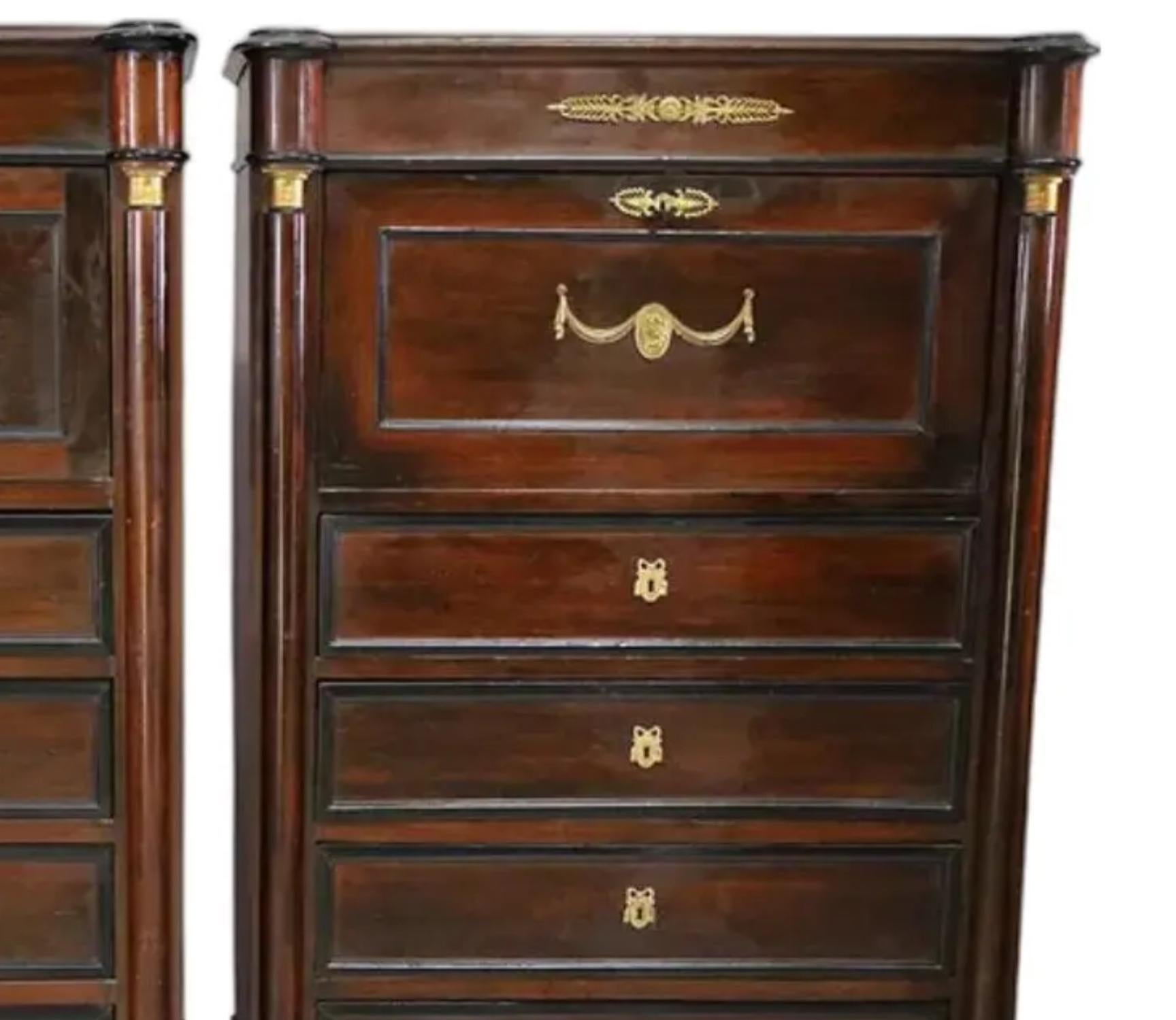 Pair of Antique 19th C Empire Drop Front Desk Secretaries In Good Condition For Sale In LOS ANGELES, CA