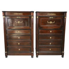 Pair of Antique 19th C Empire Drop Front Desk Secretaries