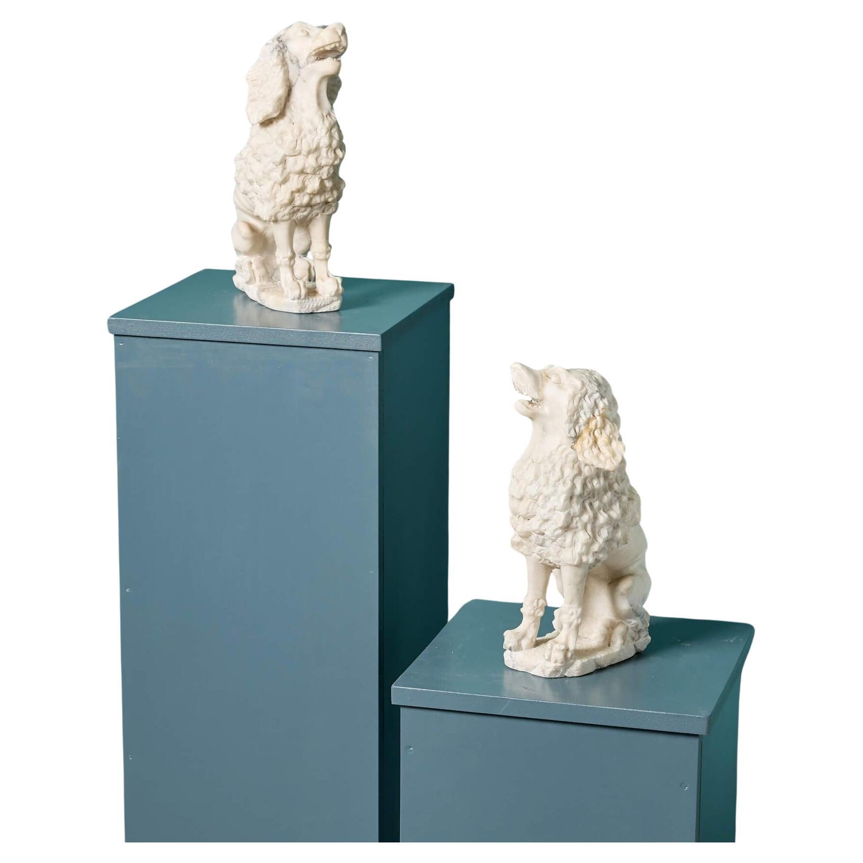 Pair of Antique 19th Century Alabaster Poodles