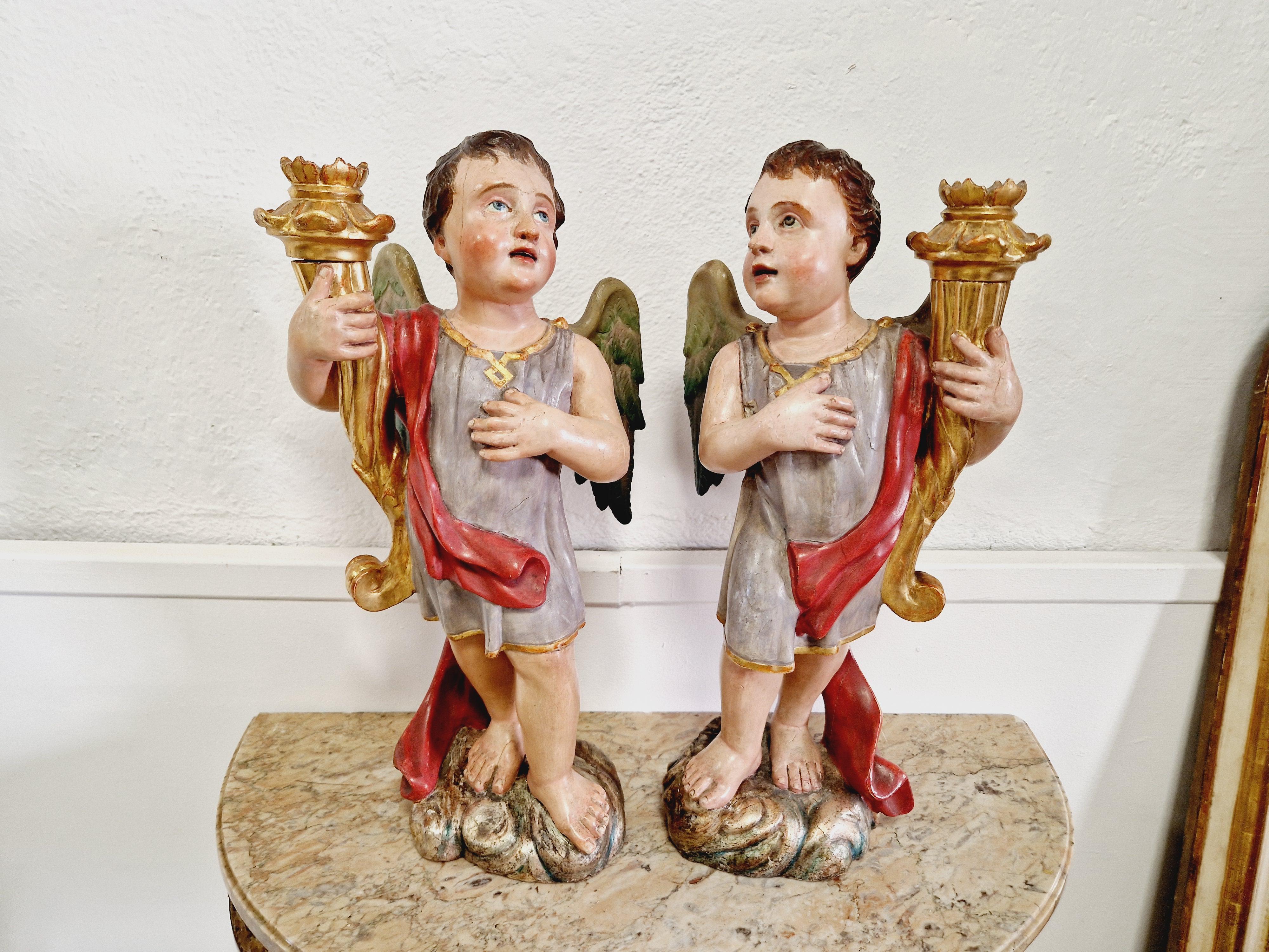 Pair of Antique 19th Century Angel Torch Holders For Sale 3