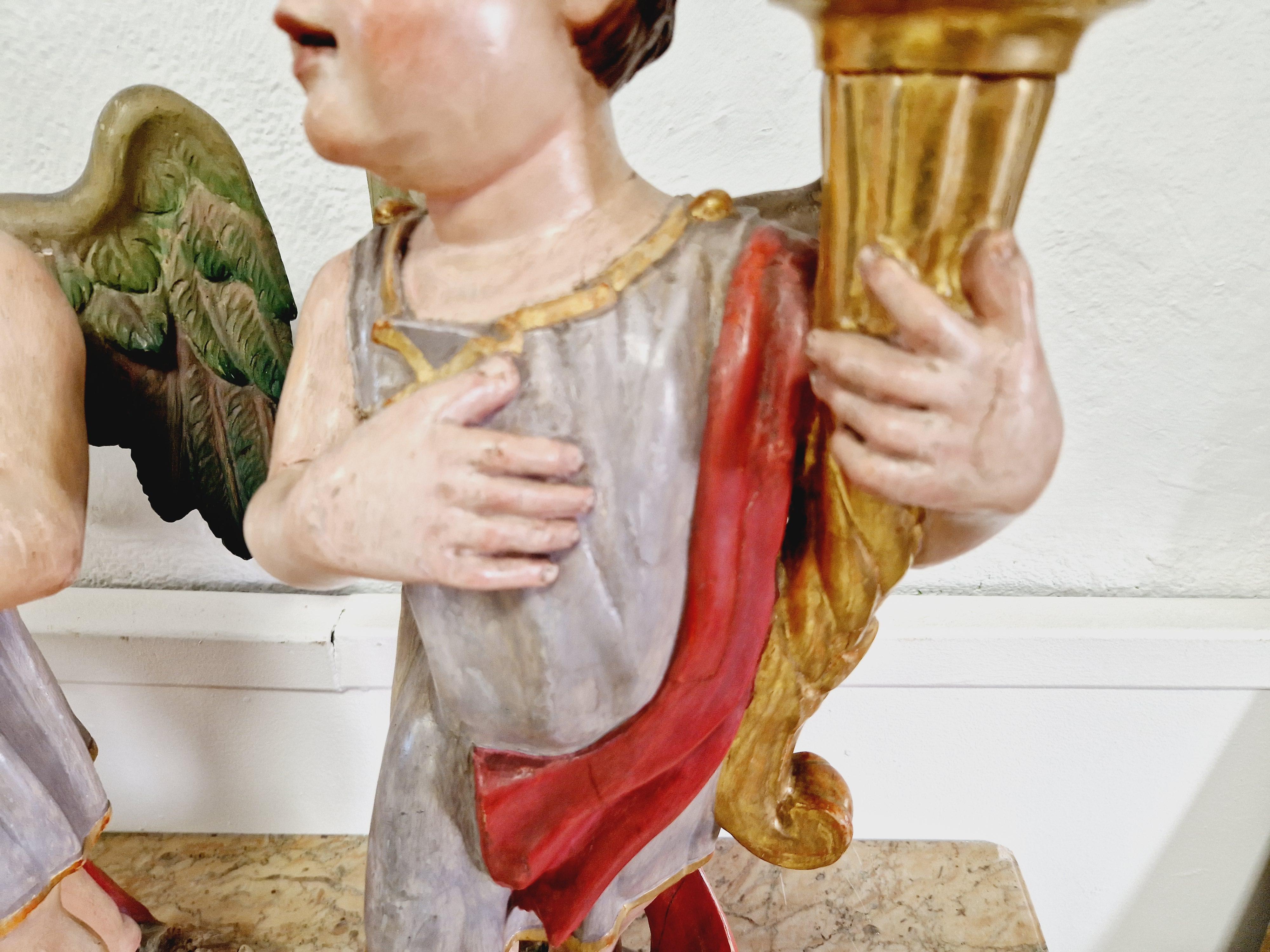 Pair of Antique 19th Century Angel Torch Holders For Sale 6