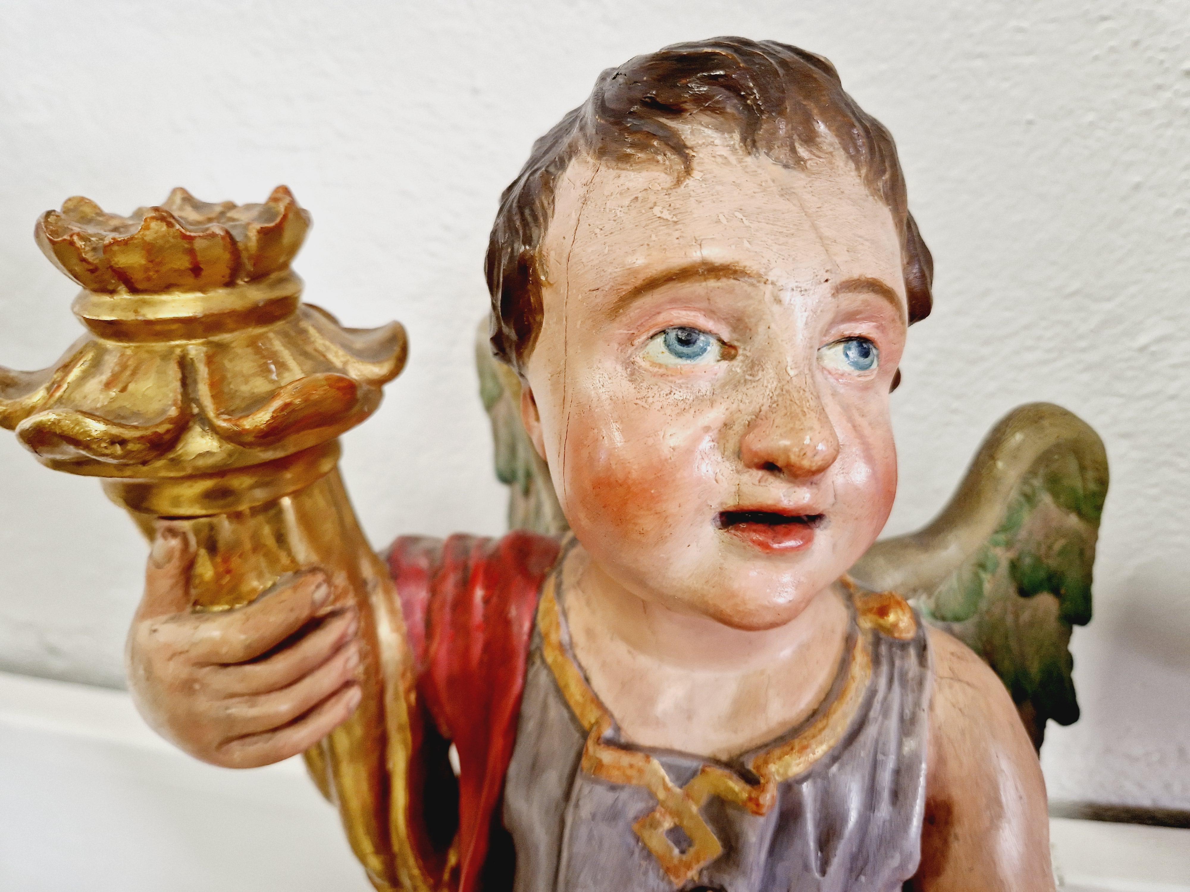 Baroque Pair of Antique 19th Century Angel Torch Holders For Sale