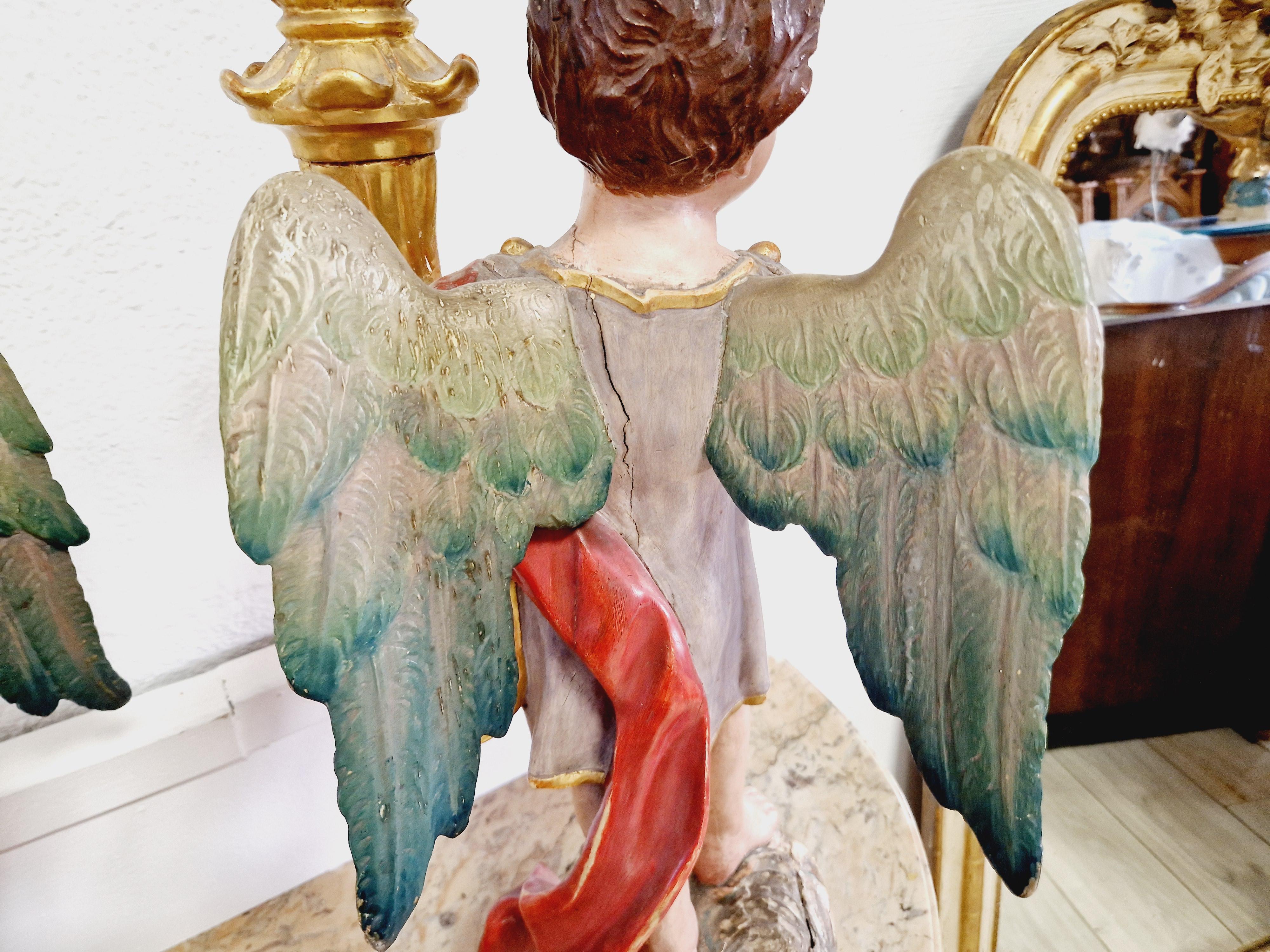 Wood Pair of Antique 19th Century Angel Torch Holders For Sale
